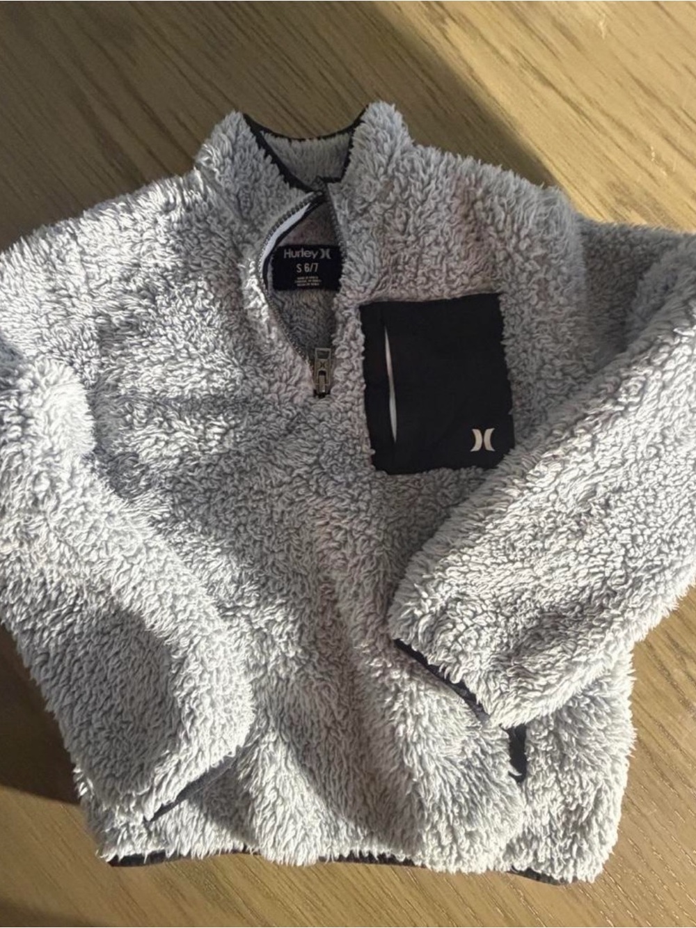 Hurley Kids Gray Sherpa Quarter-Zip Pullover with Black Chest Pocket